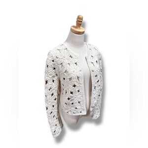 Zara Elegant Cream White Crochet Macrame Women's Sweater Size XS/S